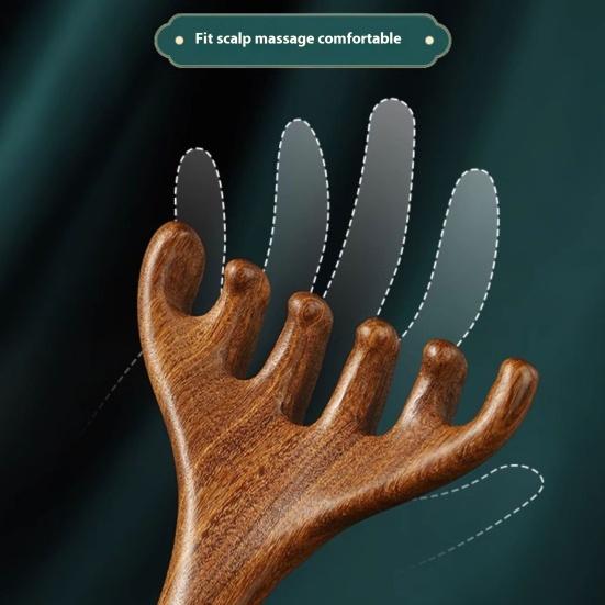 Deer Antlers Meridian Massage Comb with Storage Bag Long Handle Sandalwood Scalp Massager Comb Six-Claw Wide Tooth Body Massage Guasha Scrubber Tool