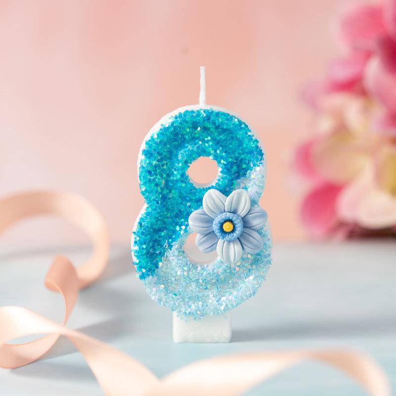 Creative Gradient Blue Digital Birthday Candle Party Dessert Table Ornaments First Celebration Cake Decoration