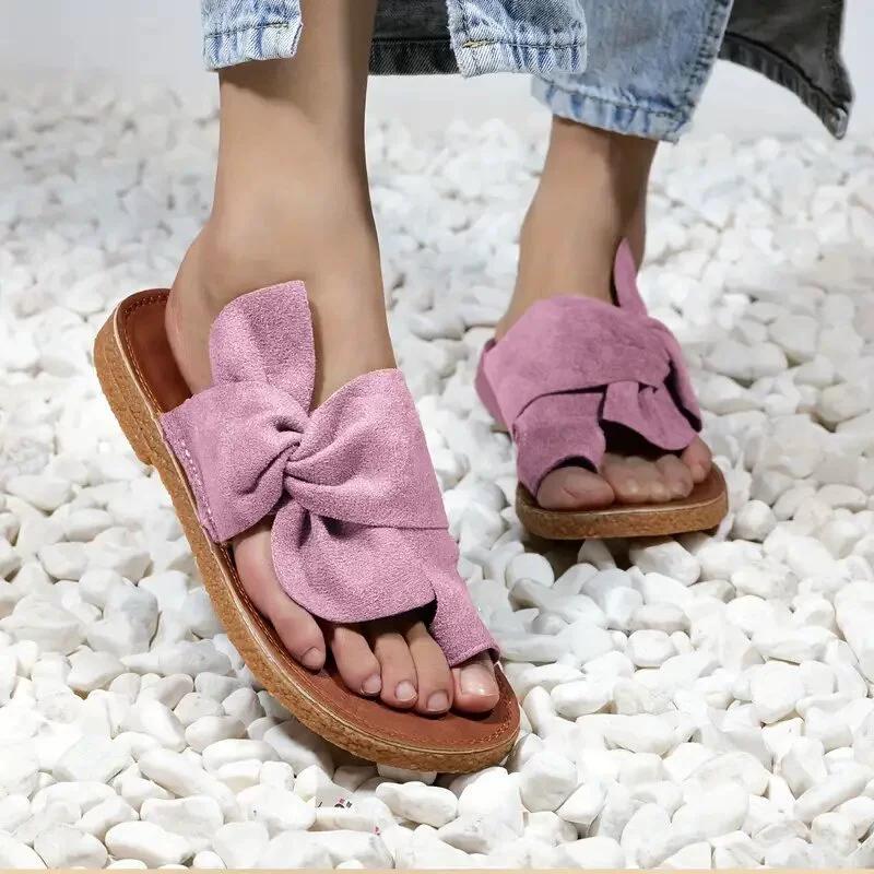 Toe Clip Toe Suede Bow Women's Sandals Plus Size Beach Sandals Women's Sandals