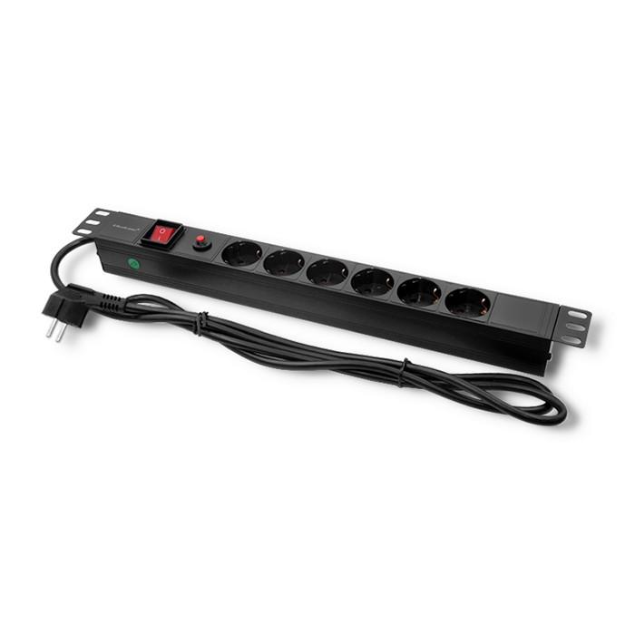 Qoltec Listwa Zasilająca PDU Antyprzeciążeniowa Do RACK 19" | 1U | 16A | 6xSCHUKO | 2m