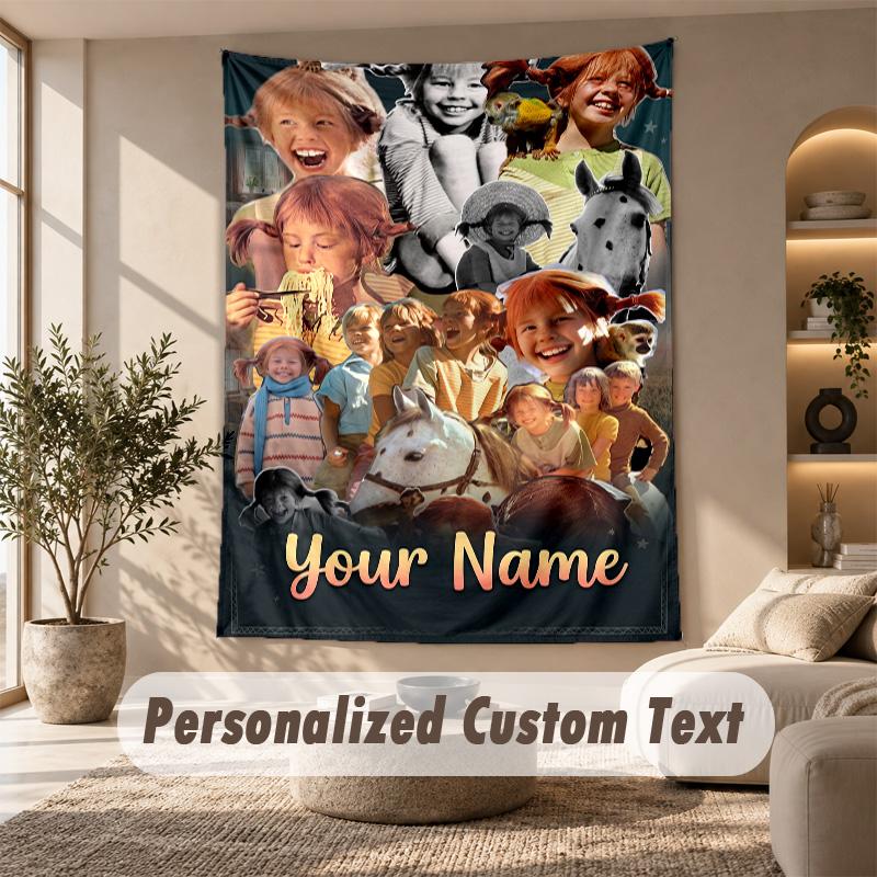 Tapestry Custom Name Text, Wall Hanging Tapestry Home Room DecorPippi Longstocking
