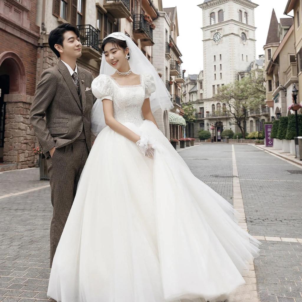 Light main wedding dress bride wedding dress simple temperament super fairy light wedding dress small dress women