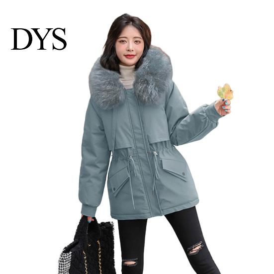 Drawstring Waist Coat Women Padded Jacket Thickened Plush Lined with Winter Stylish Outerwear Warm Puffer Faux Fur Hood for Work Streetwear