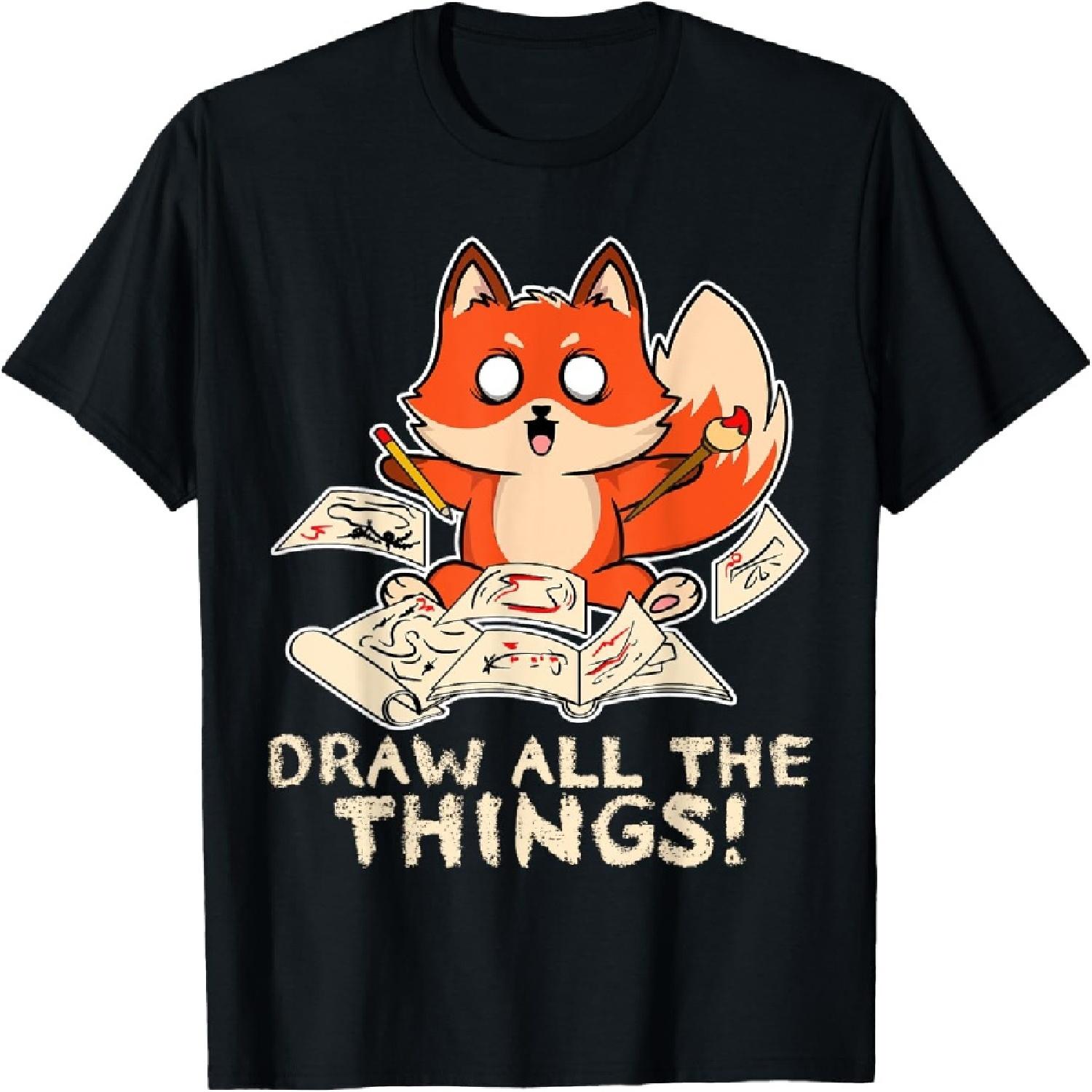 

Draw All The Things Fox Sketching Art Otaku Comics Anime Top T-Shirt XXXXXL різнокольоровий