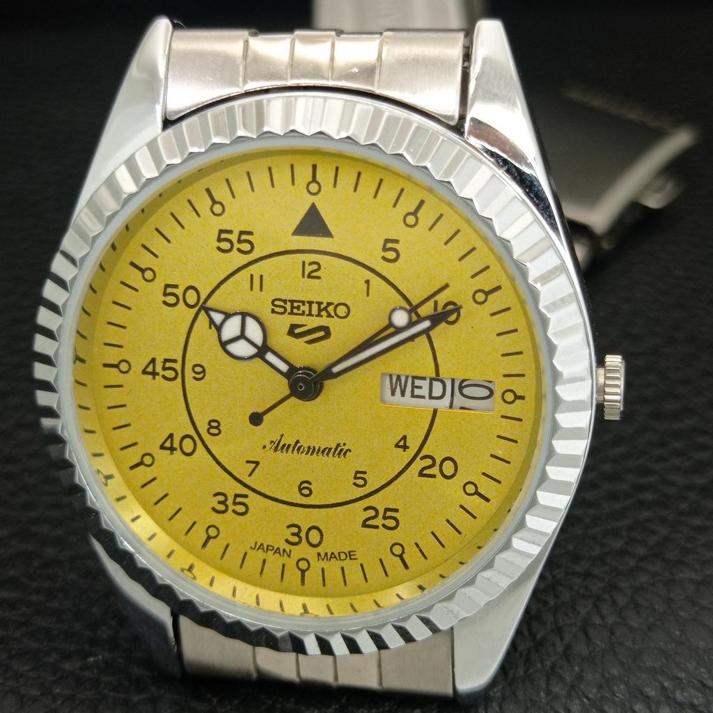 REFURBISHED SEIKO 5 AUTOMATIC 6309A JAPAN MENS VINTAGE YELLOW WATCH a442913-1