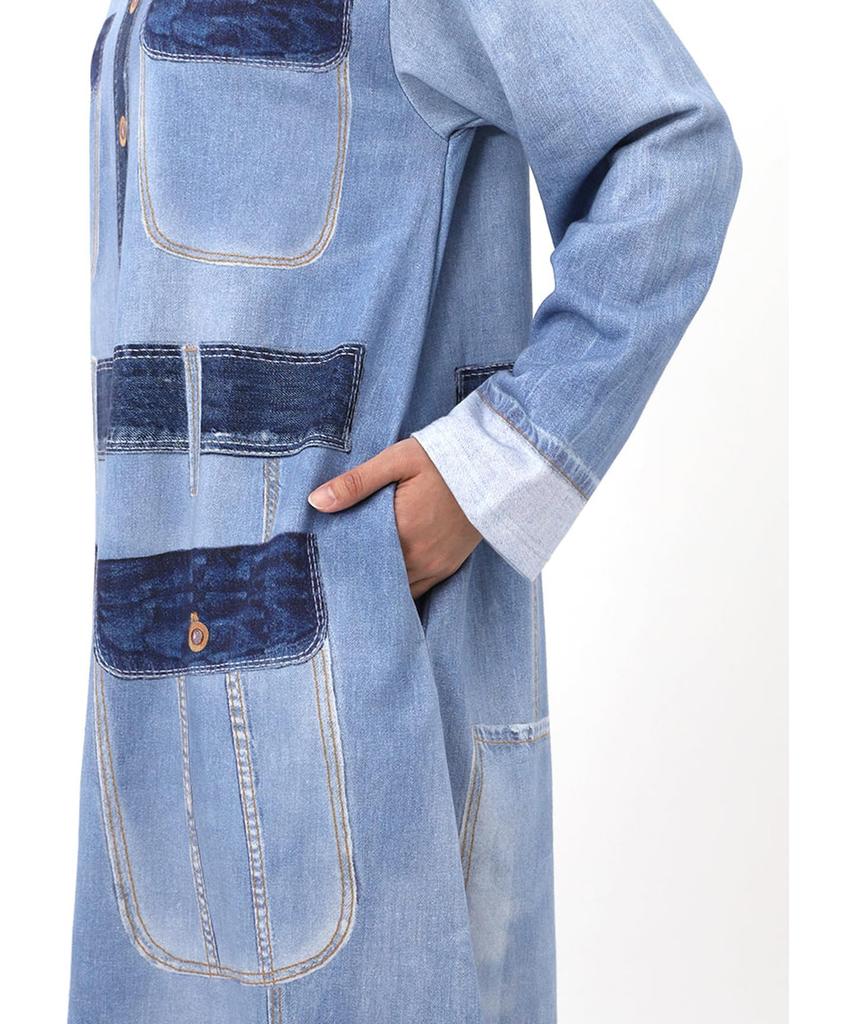 Relax One Piece Tsumori Chisato Long Sleeve Room Wear Cotton Mini Fleece Material Denim Style Print Tunic UNX558 tsumori chisato SLEEP BU M [Wacoal &