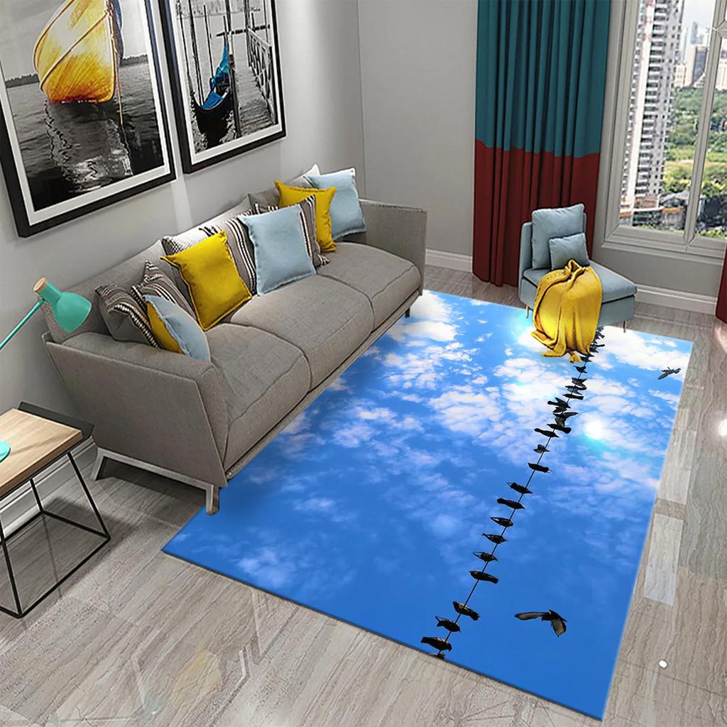 3D Migratory Birds Carpet Sunset Seaside Birds Rugs for Kitchen Bathroom Anti-Slip Carpet Living Room Bedroom Floor Decor Mats