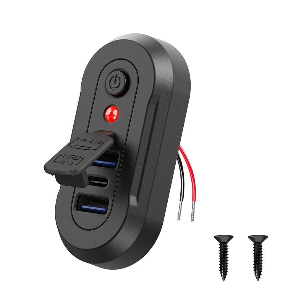 3-Ports USB Car Charger Socket Dual 18W QC3.0 & 36W PD3.0 USB Charger Panel With Waterproof Cover For 12V/24V Car Truck Boat Bus