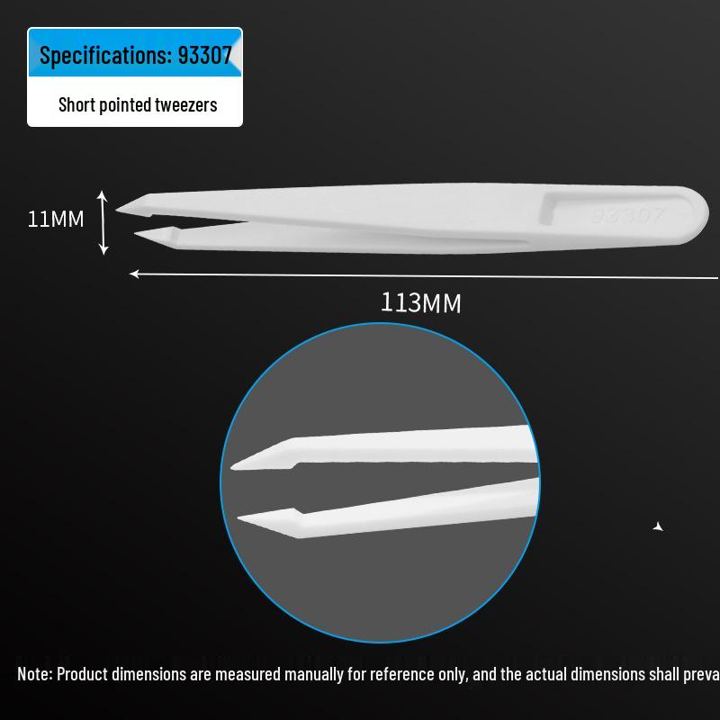 Plastic Anti-Static Tweezers Set: Pointed, Flat, Round, Black & White - Model 93303