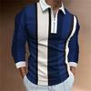 Trendy Long Sleeve Striped Polo Shirt, Half-Zip Casual Top for Men