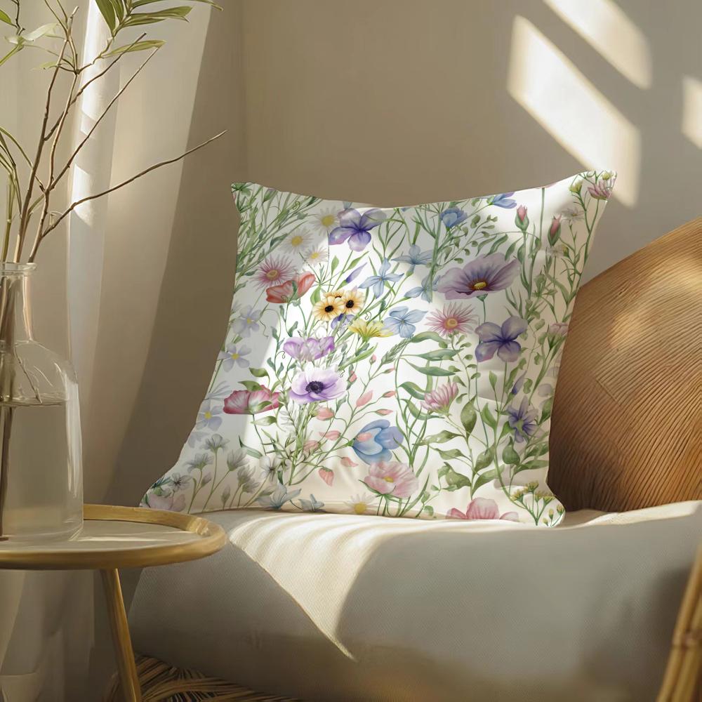 Boho Wildflowers Pattern Cushion Cover Soft Short Plush Pillow Cover Smooth Cozy Texture Aesthetic Cushion Case Home Decor
