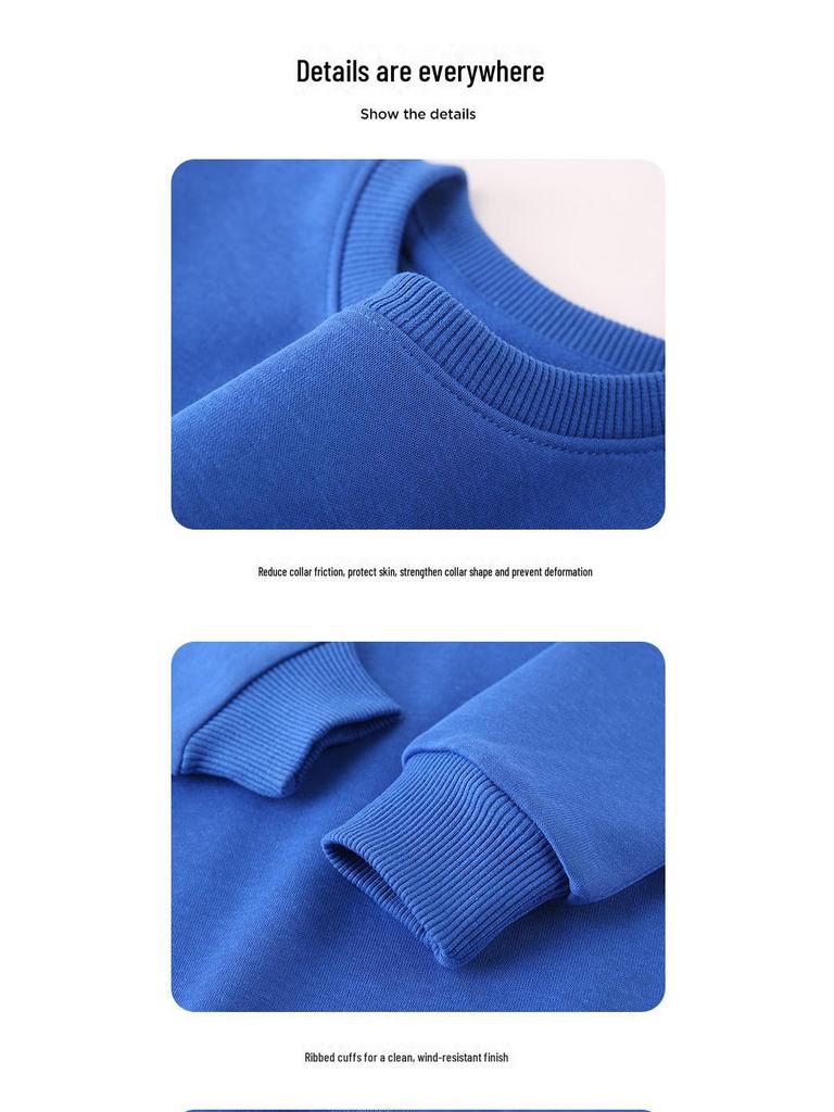 Dziecięca Bluza z Okrągłym Dekoltem z Pluszem dla Chłopców i Dziewcząt - Logo na Zamówienie, Jednolity Kolor, Jesień/Zima