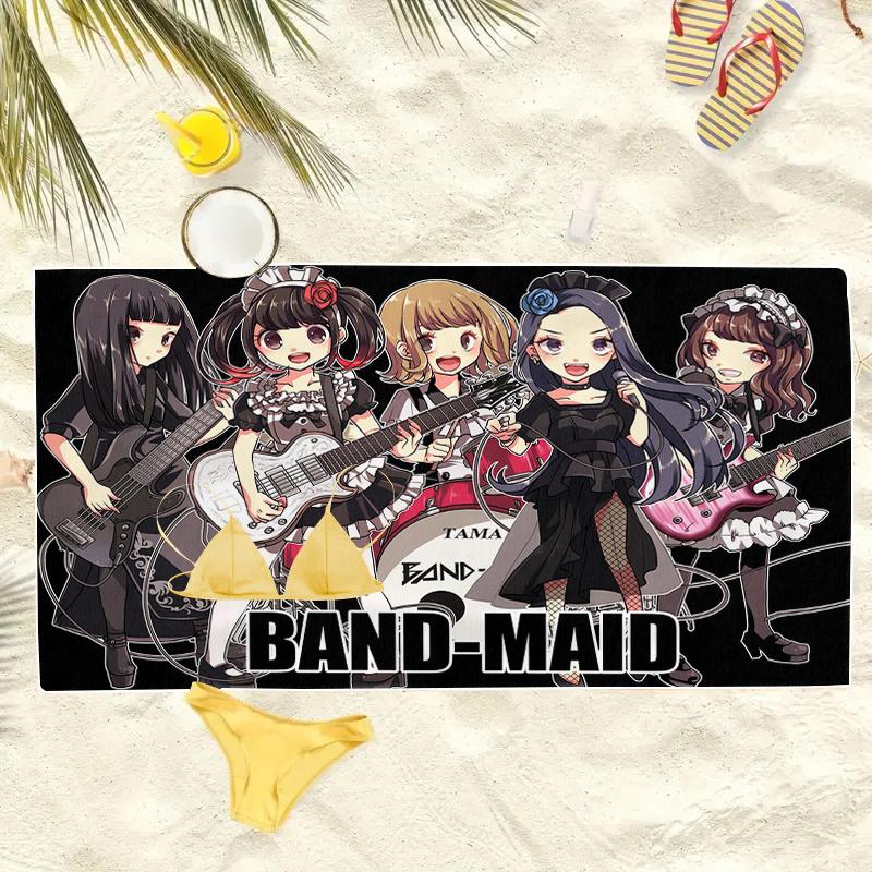 Band-Maid Cute Rock Band Anime Beach Towel Microfiber Soft Quick Dry Maid Outfit Music Print Bath Towel For Fan Swimming Outdoor