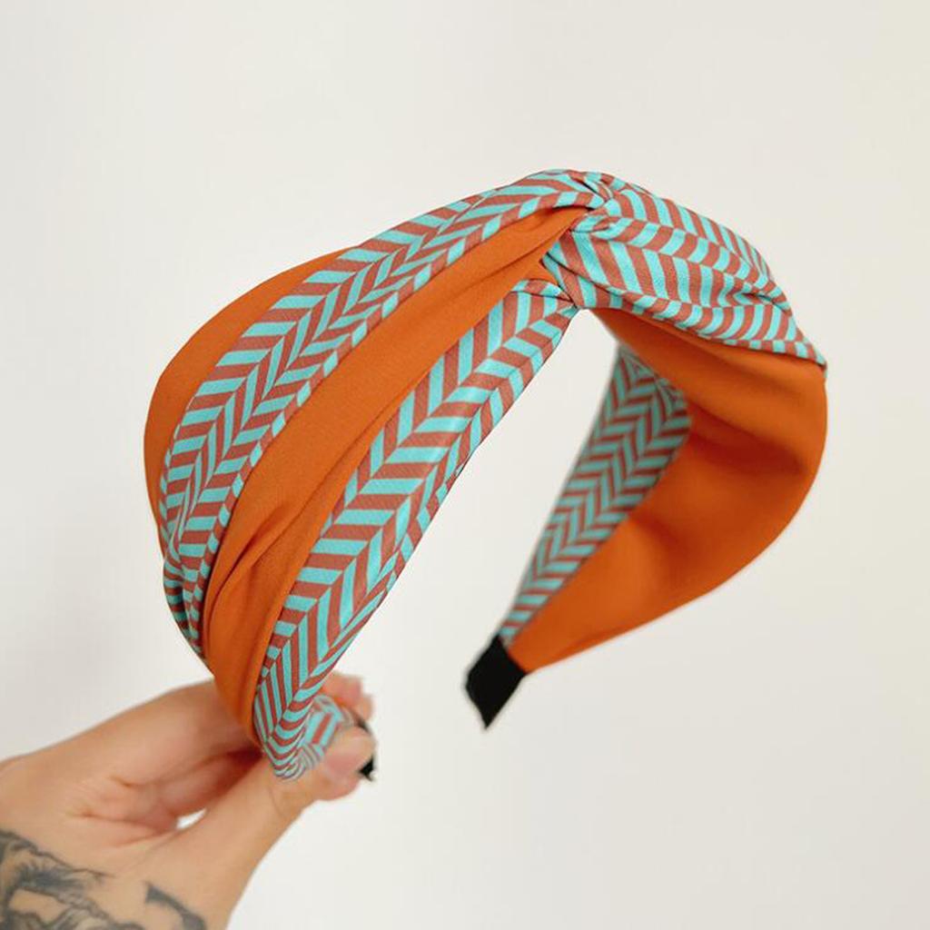 PROLY Ny Mode Dam Pannband Bred Sida Patchwork Randigt Hårband Bred Sida Korsknut Turban Vuxen Håraccessoarer