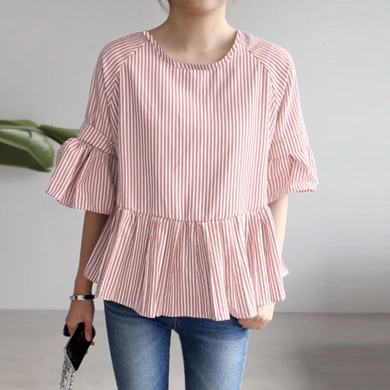 ZANZEA Dámská ležérní halenka s kulatým výstřihem a 3/4 rukávem s volným pruhem