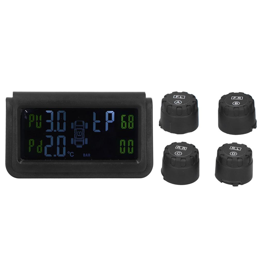 Solar Power Tire Pressure Monitoring System Display Sound Warning TPMS with 4 Sensors