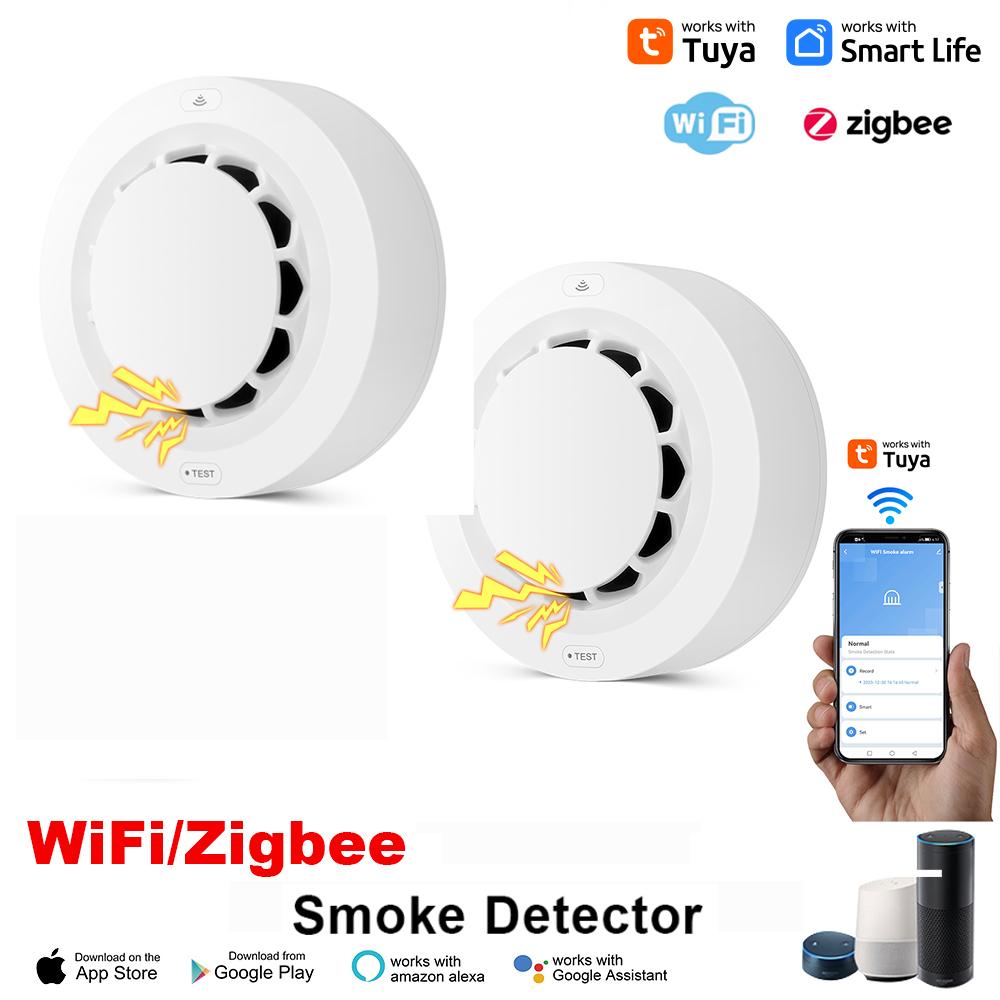 Tuya WiFi/Zigbee Smoke Detector Photoelectric Sensor Fire Alarm Home Kitchen Security System Work With Smart Life APP