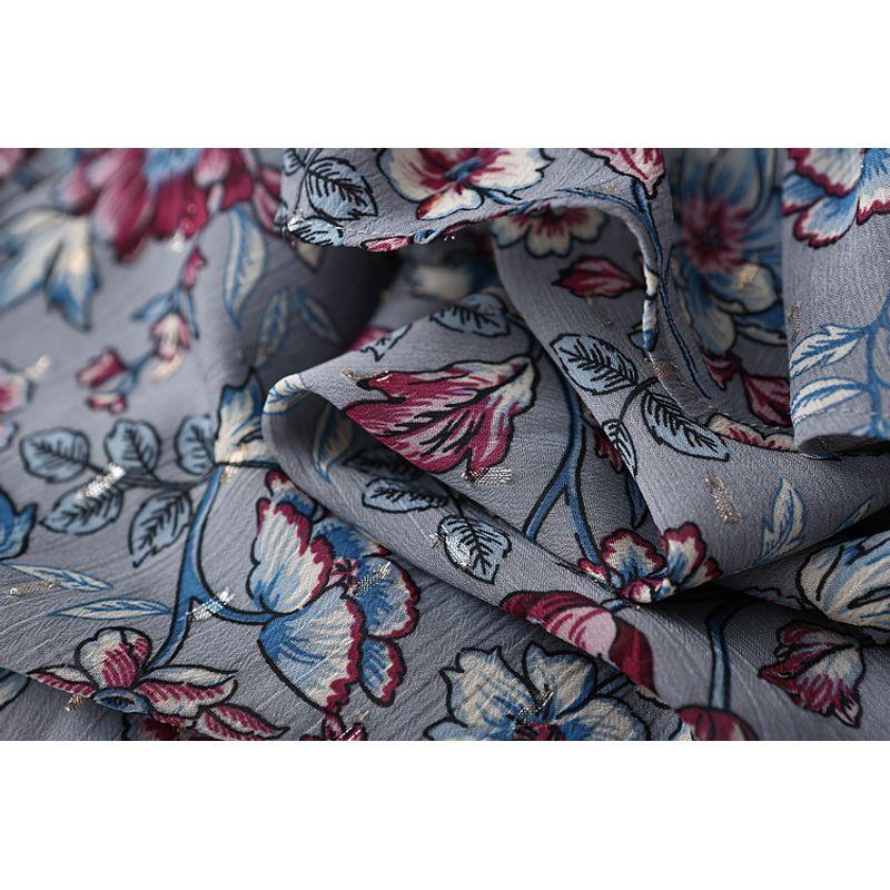 Export Export Tail Order Graceful Stand Collar Print Ruffles Double Layer Chiffon Shirt Women's Long Sleeve Tops Spring and Summer Women's Clothing