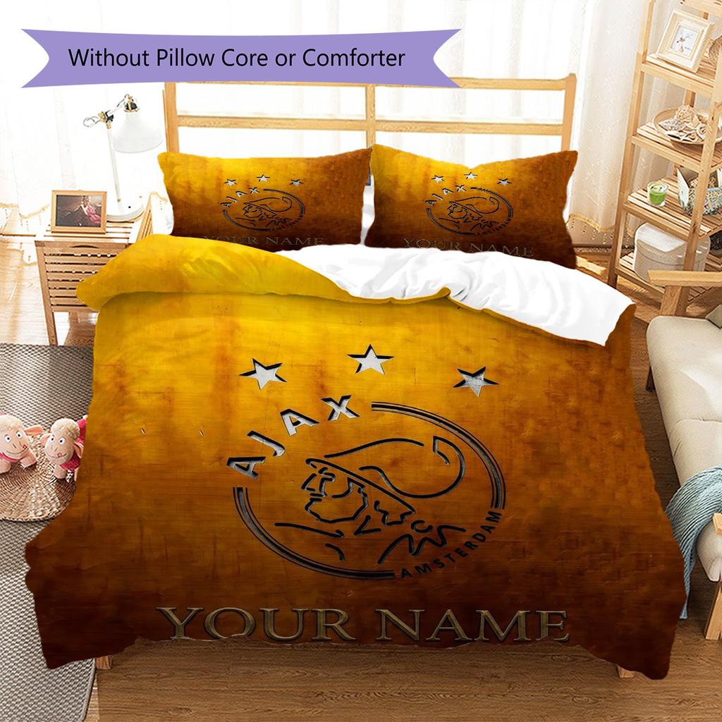 AFC Ajax Custom Name Pattern Bedding,Quilt Set Quilt Cover Pillowcase Home Birthday Gift(1 * Duvet Cover + 2 * Pillowcase, Without Core)