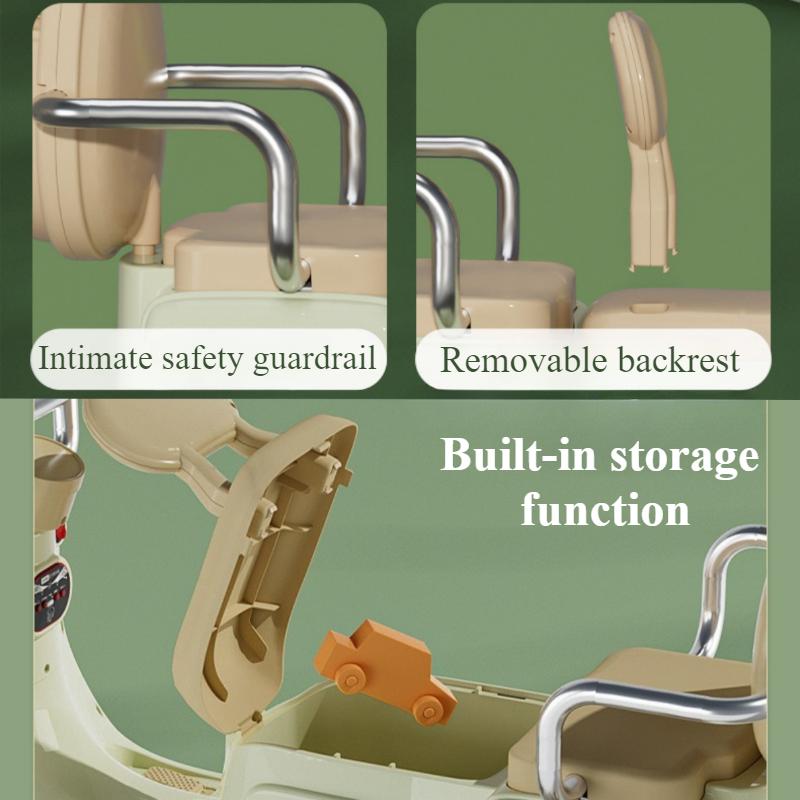 Kids Electric Tricycle Rechargeable Motorcycle for Boys Girls Double 3-wheel Motorbike with Music Guardrail Big Anti-slip Wheel