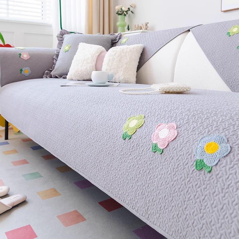 Sofa Cushion Universal In All Seasons 2025 New Washed Cotton Cream Wind Fixed Non-slip Straight Row Sofa Cushion