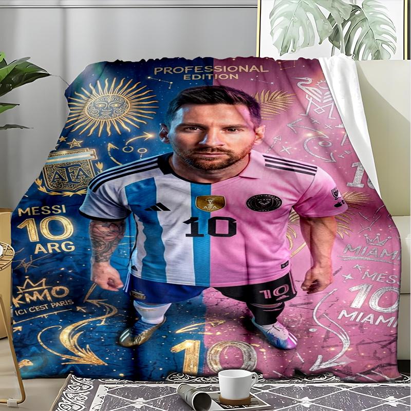 Messi 10th Anniversary Print Flannel Blanket, Soft Warm Lightweight Throw Blanket for living Room,Sofa Bed Camping office