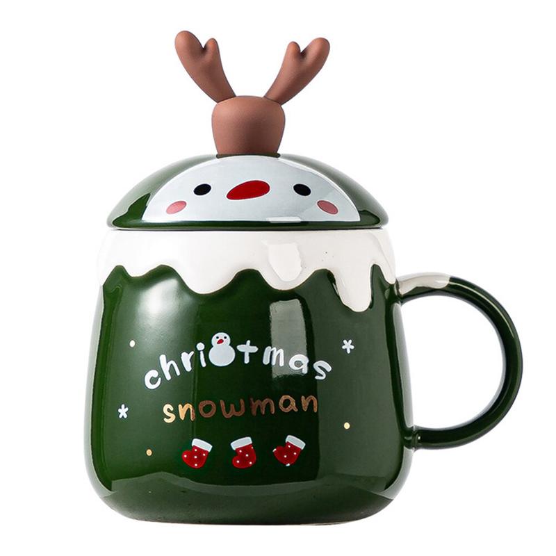 1 Рождественская керамическая кофейная кружка с ложкой и крышкой, цветная кофейная кружка, портативная для напитков, завтрака, напитков, посуда для вечеринок