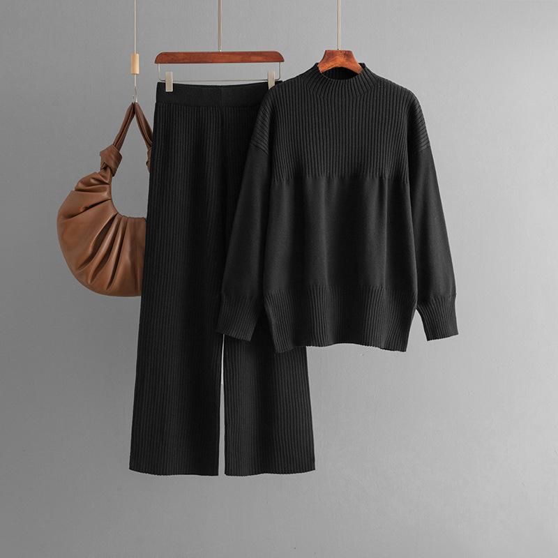 Women Turtleneck Sweater Pullover Soft Tops Casual Knit Two Piece Sets Loose Pants Outfit Fall Winter