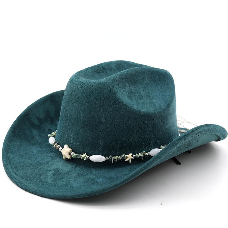 Western suede upturned edge Western cowboy hat Men's and women's outdoor travel hat Rolled brim Ethnic style top hat Felt hat