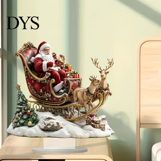 Kreatives Weihnachtsgeschenk für die Familie 2D Flacher Weihnachtsmann auf Rentierschlitten Dekoration, Acryl Claus Schreibtisch Modernes Feiertagsbüro Schreibtischornament
