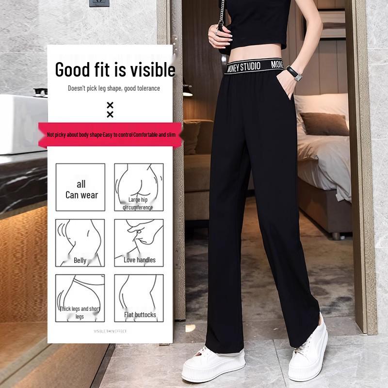 Girls' Summer 2024 Ice Silk Casual Sports Pants: Loose Straight-Leg Chiffon for Middle & High School Students