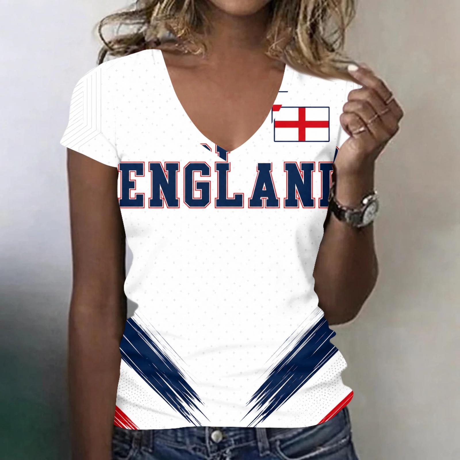 Women s V-Neck Lightweight Top with Soccer Print for Spring and Summer L