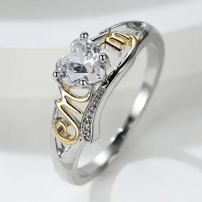 Huitan MAMA Mutterringe Jubiläumstagsgeschenk Zweifarbiges Design Liebe Zirkonia Eheringe Exquisiter Modeschmuck für Frauen