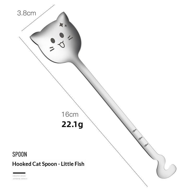 Stainless Steel Cute Cat Spoon Food Grade Cartoon Design For Stirring Coffee Tea Dessert Daily Use