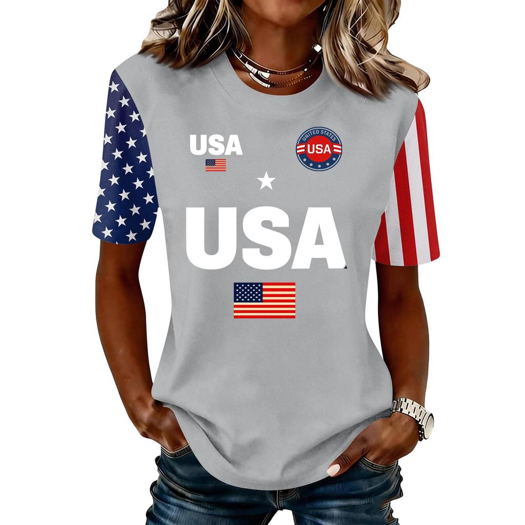 Women's Fashionable Casual Short Sleeve Print Round Neck Pullover Top