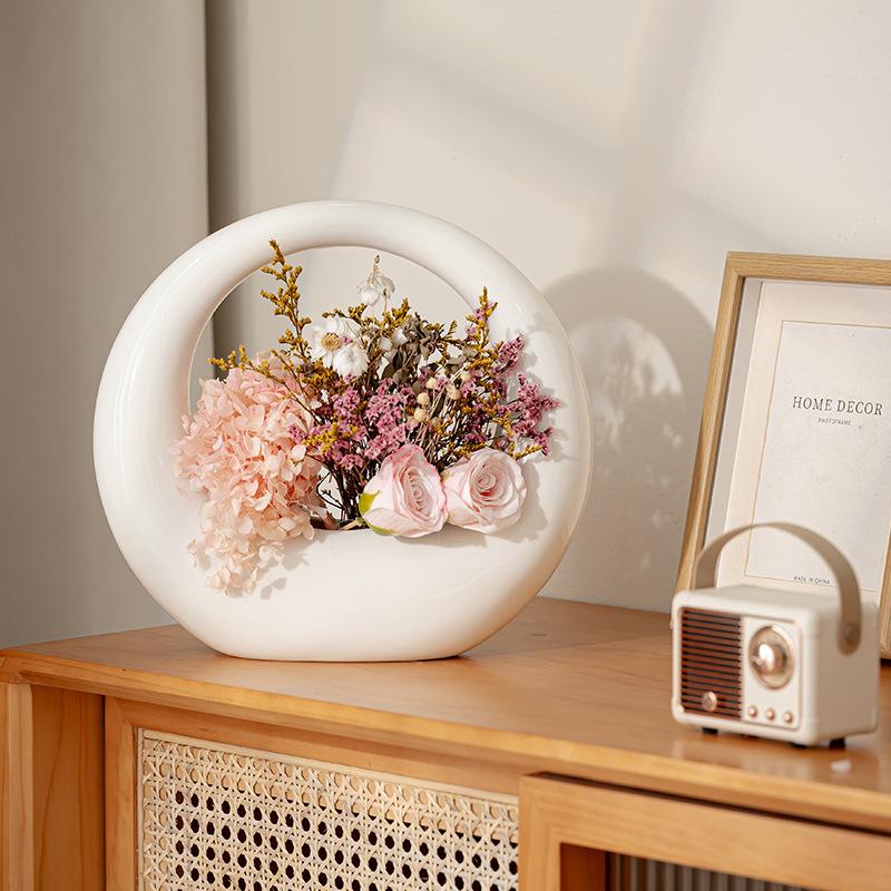 Ceramic Rotundity Vase Flower Arrangement Circular Retro Decoration Porcelain Bottle Flower Vase Home Decoration Accessories