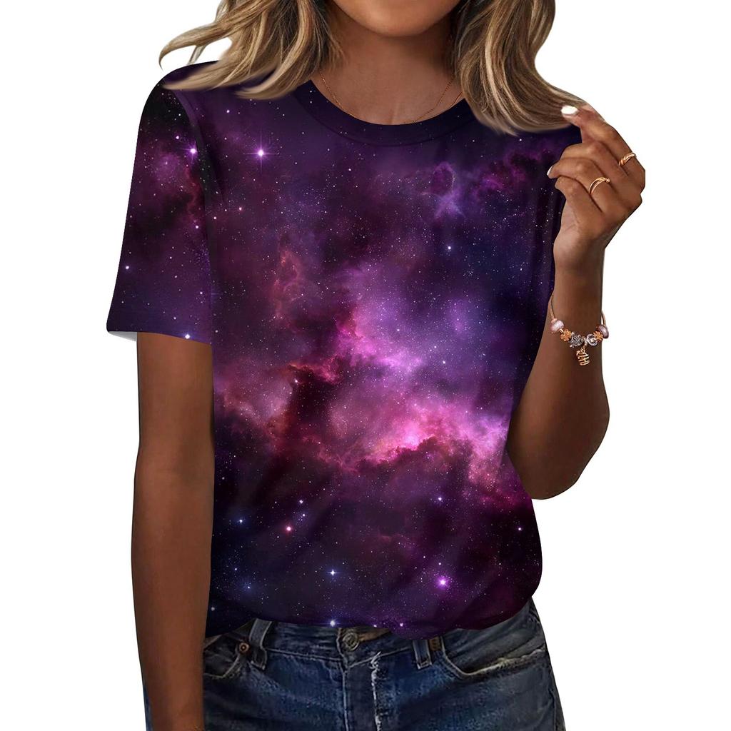 Dámské módní ležérní tričko s krátkým rukávem a potiskem, s kulatým výstřihem