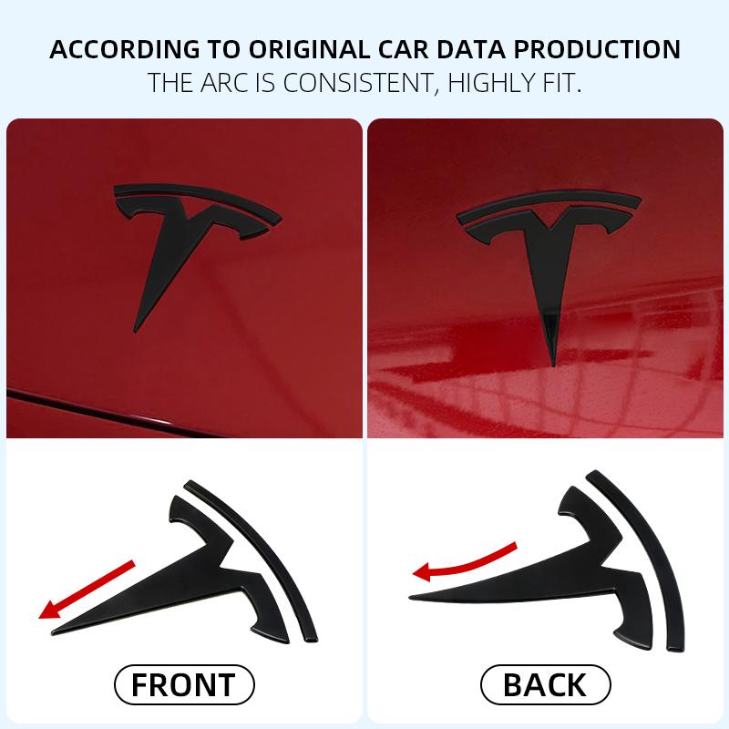 ZQEZ5 Tesla Car Front Emblem Rear Trunk Emblem Sticke for Model 3 Mode Y metal logo replacement rear and rear logos blackening
