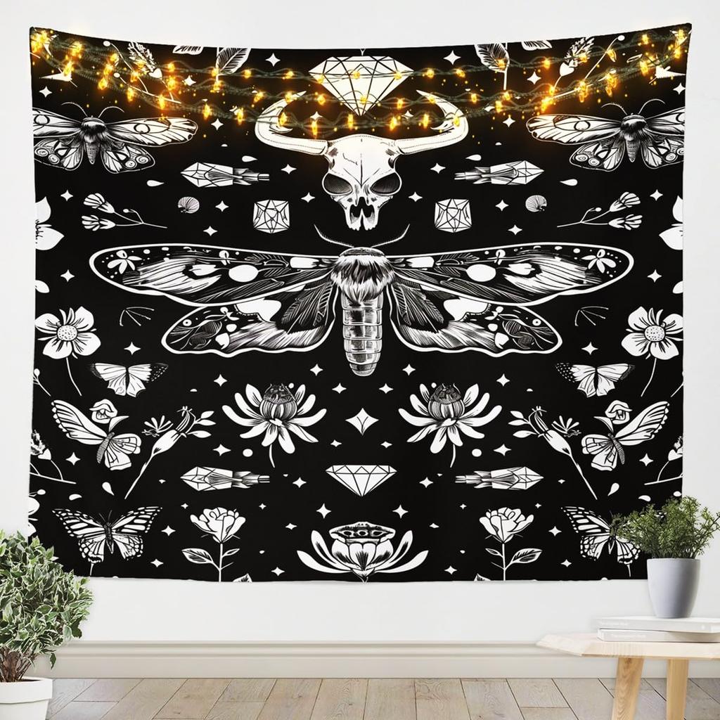 Chinese Dragon Tapestry, Black Dragon with Red Peony and Butterfly Print Wall Hanging for Bedroom, Living Room Decor