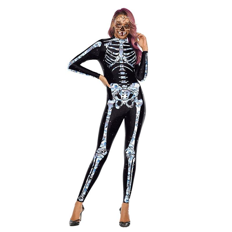 Jumpsuits Skeleton Adult Long Sleeve Zipper Bodysuit Catsuit Halloween Costume