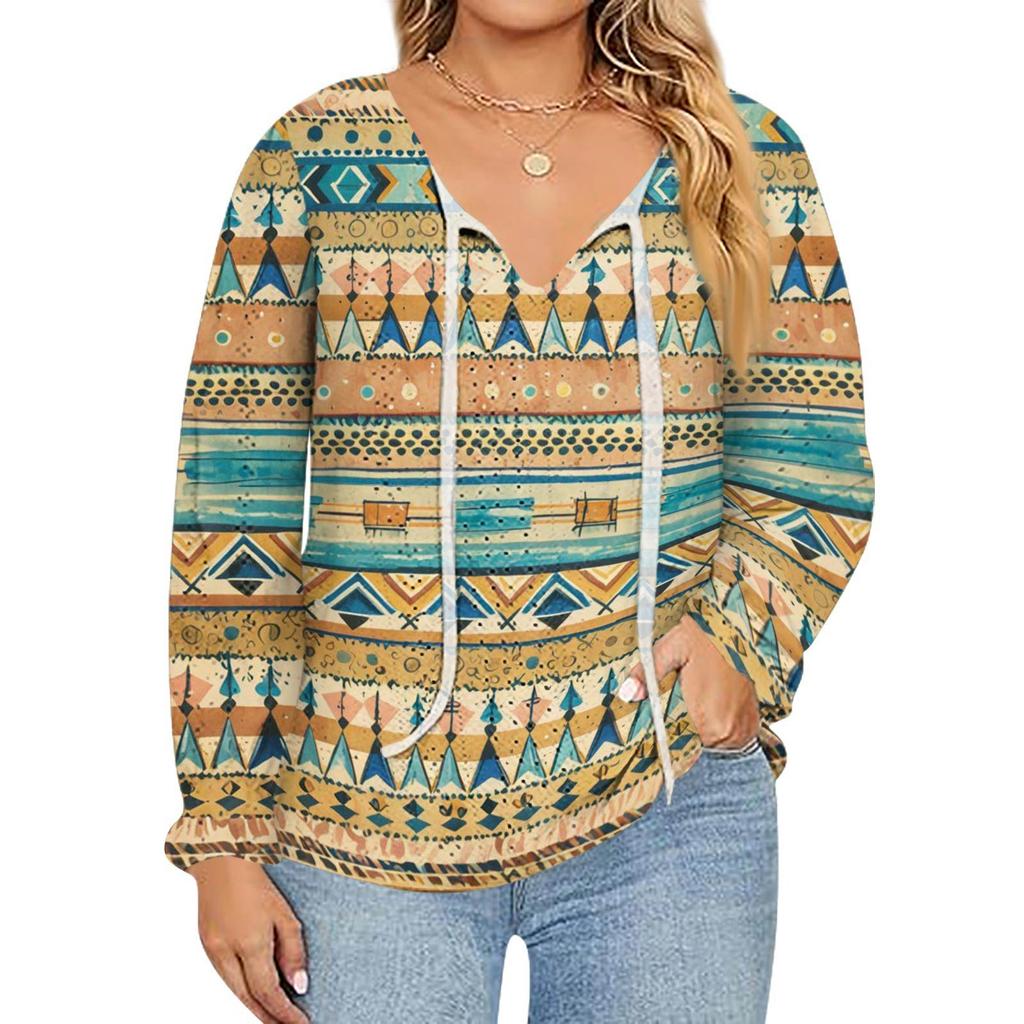 Women's Fashion Printed Casual V-Neck Long Sleeve Top