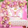 Ensemble de ballons et nappes à thème papillon, décoration de fête d'anniversaire, papillon rose, fournitures de fête prénatale pour enfants et filles