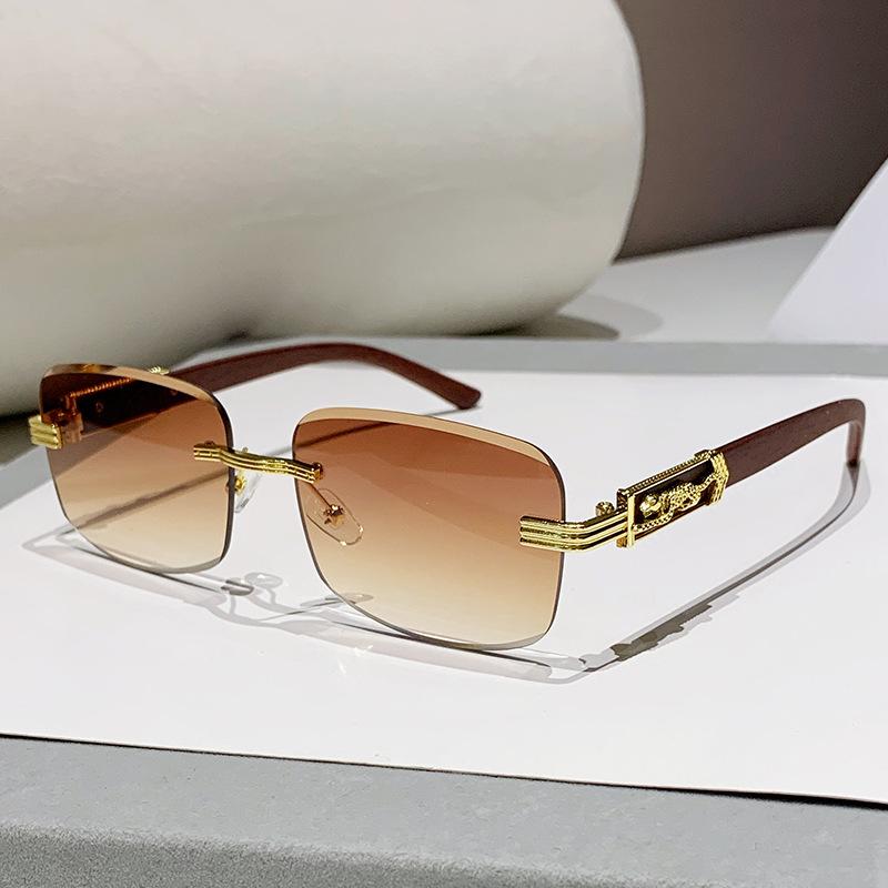Wood Grain Legs Cheetah Decorative Sunglasses Colorful Retro Frameless Square Leopard Head Metal Sunglasses