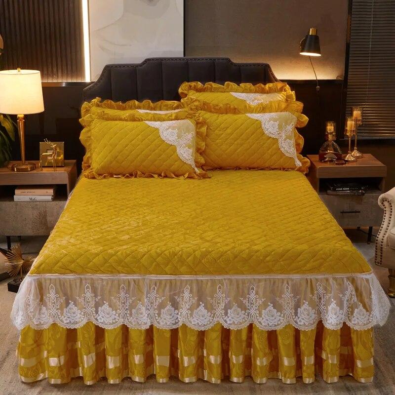 Winter Coral Fleece Zipper Removable Luxury Bedspread King Queen Thicken Velvet Quilted Bed Skirt Not Including Pillowcase
