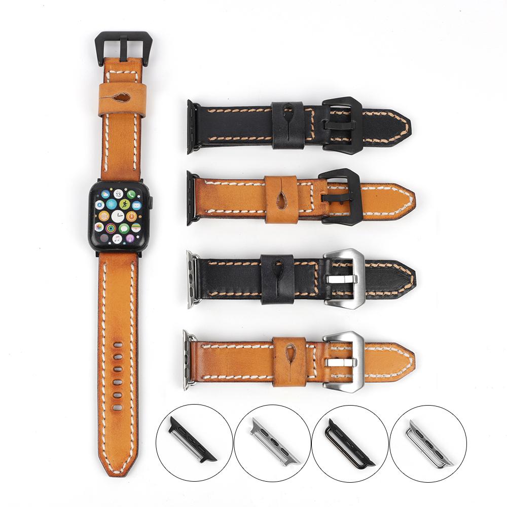 Vintage Leather Watch Band 44mm 40mm 42mm 38mm Black Tan Cowhide Watch Strap Replacement for Smartwatch Wrist Bracelet Watches