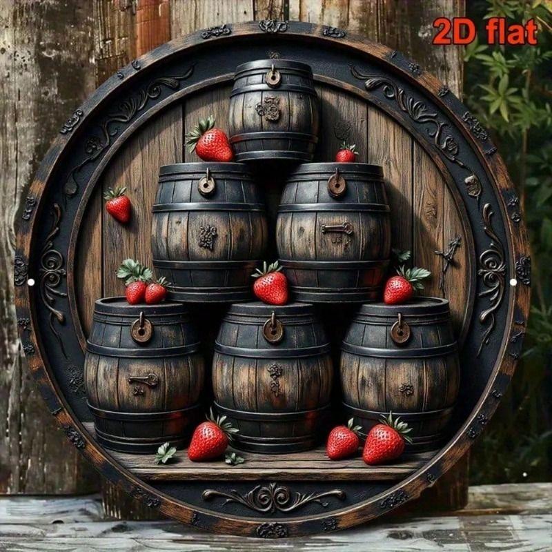 Metal Poster Wall Art Vintage Strawberry Beer Barrel for Bar