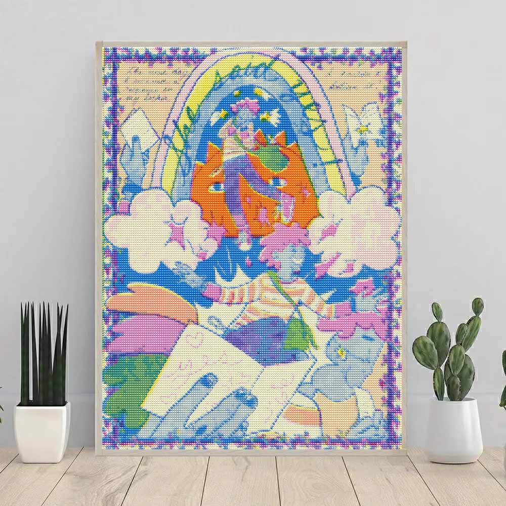 Full Drill Diamond Painting Kit Abstract Dreamy Rainbow Cat Design Relaxing Creative Craft for Home Wall Decoration and Living Room Art
