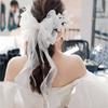 1PC Long Ribbon Mesh Bow Women Hair Clips Elegant Pearls HairBands White Mesh Hairpins Wedding Party Bride Hair Accessories