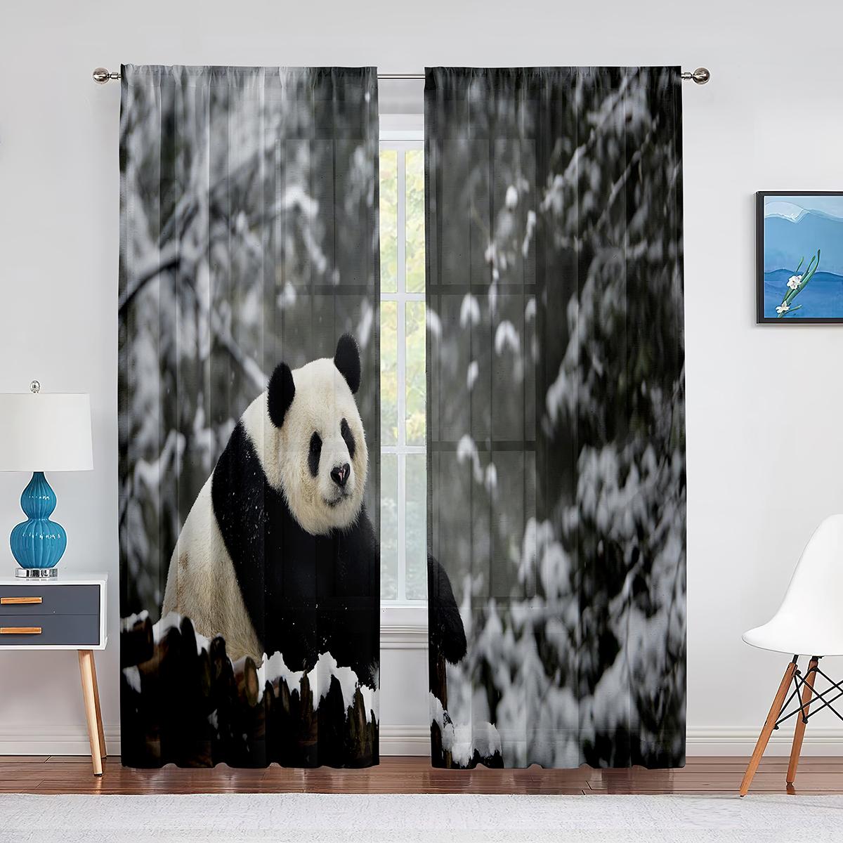 

Два детеныша панды играют на траве Тюль Вуаль Шторы Декор для дома в отеле Прозрачные шторы для гостиной и спальни Шифоновые шторы 1 PCS W100XH250cm&Grommet Top