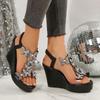 Fashion Plus Size 2025 Summer Women's Modern Sandals Crystal Butterfly Platform Wedges Elastic Band Sandals Fashion Dress Party Shoes